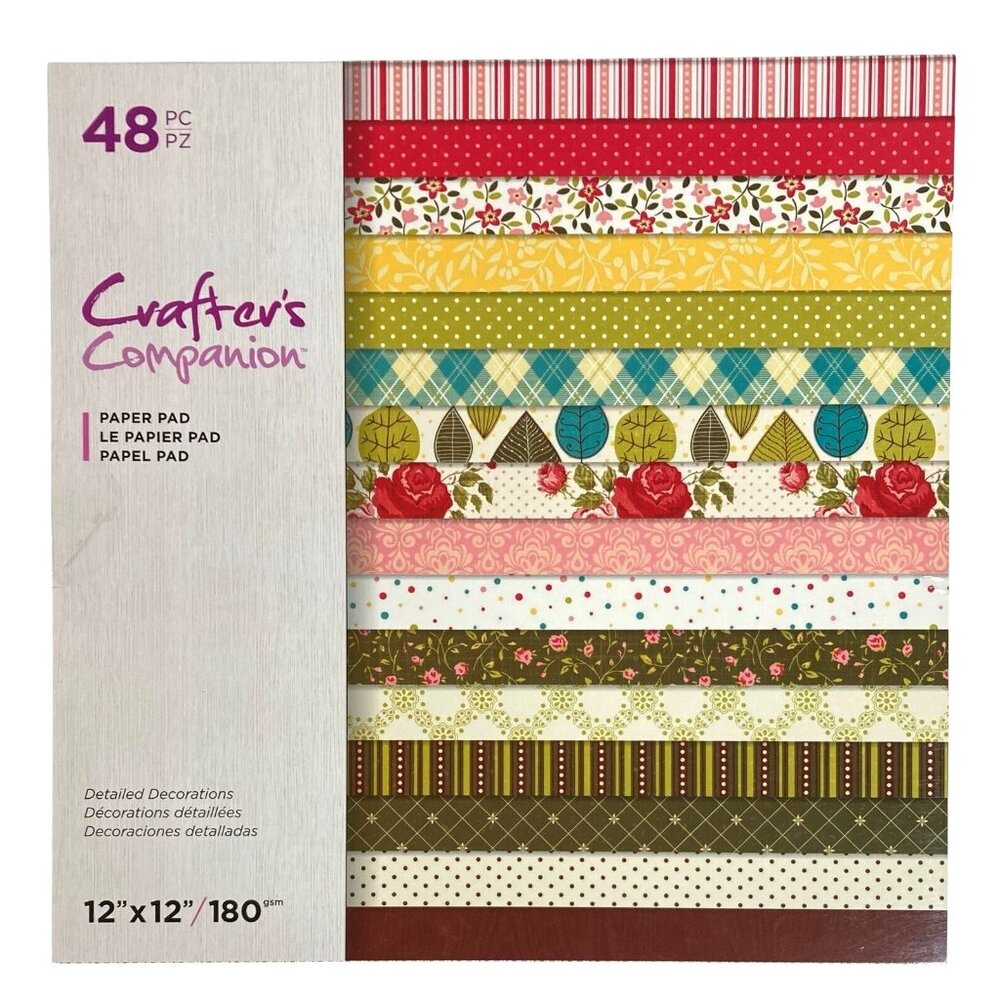 Crafters Companion Paper Pad 12x12 180 GSM 48 PC Sheets Cardmaking Scrapbook Art